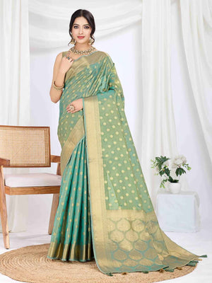 Seagreen Pure Tissue Silk Banarasi Saree With Brocade Blouse Piece