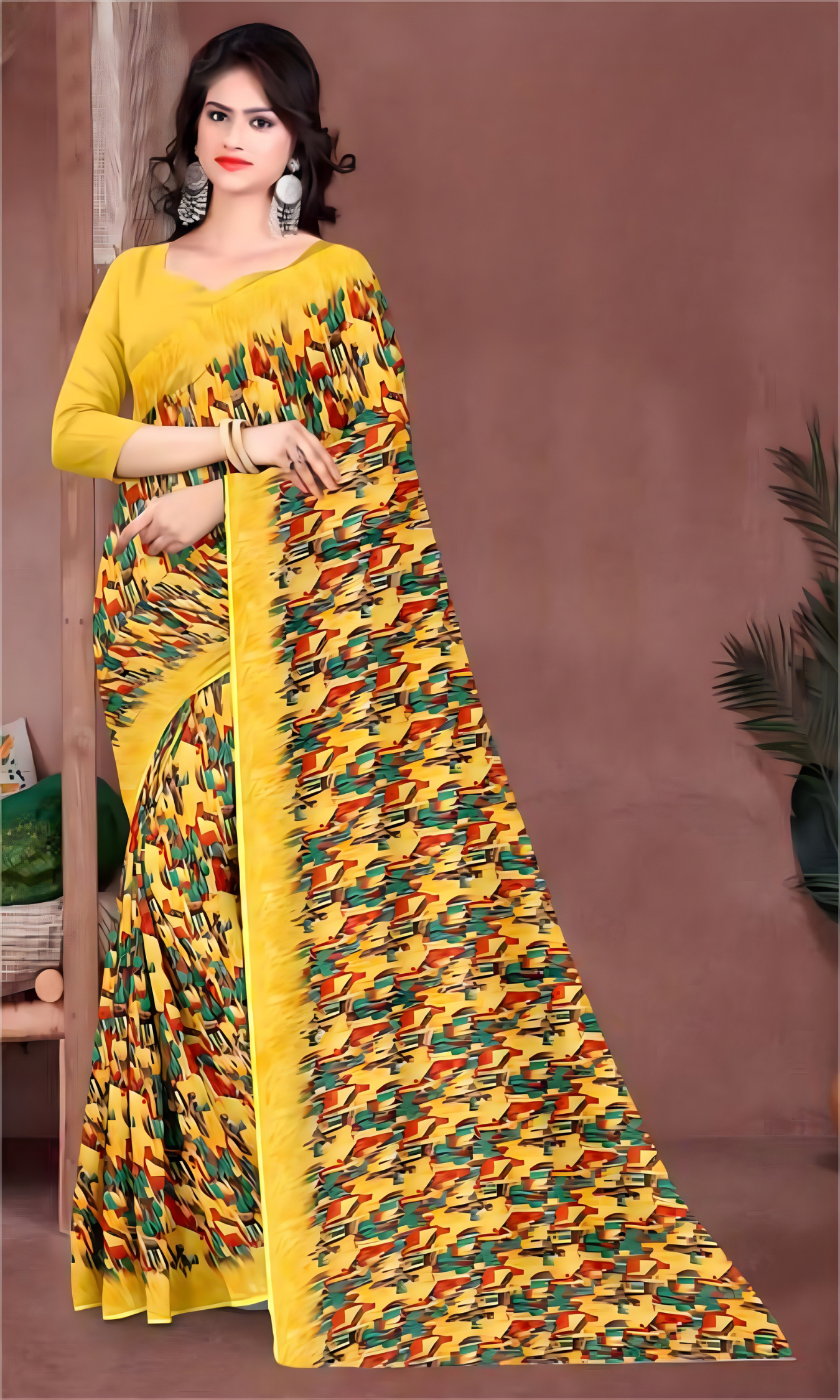 Loose Print Saree With Un Stitched Blouse