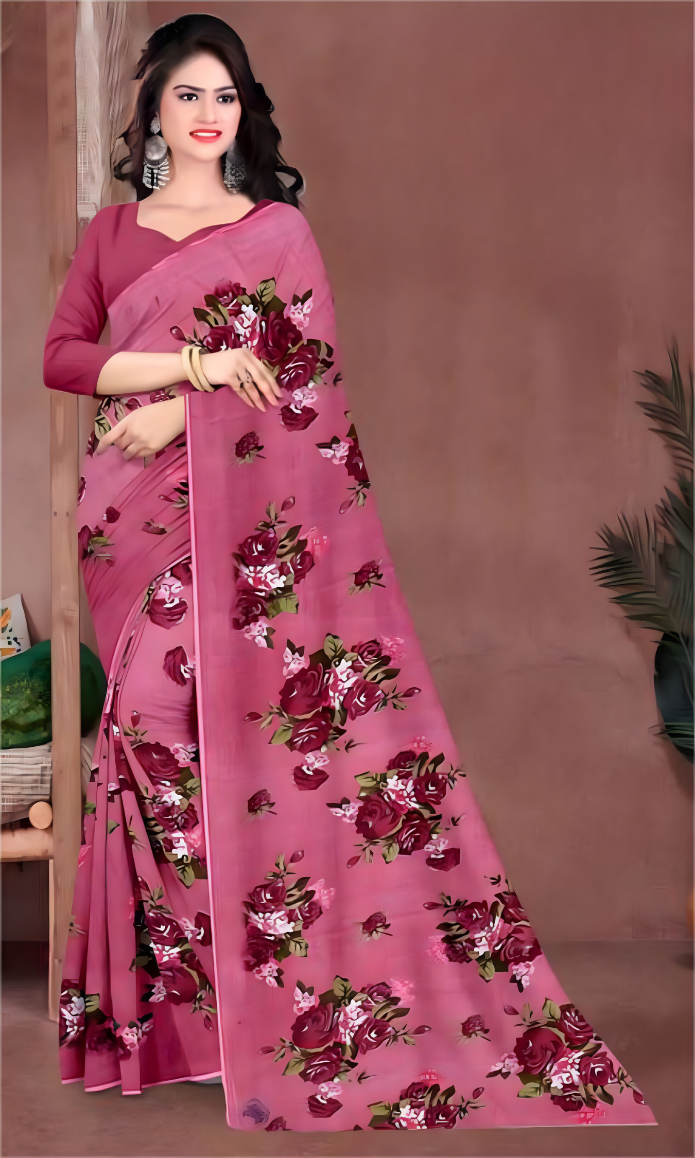 Loose Print Saree With Un Stitched Blouse