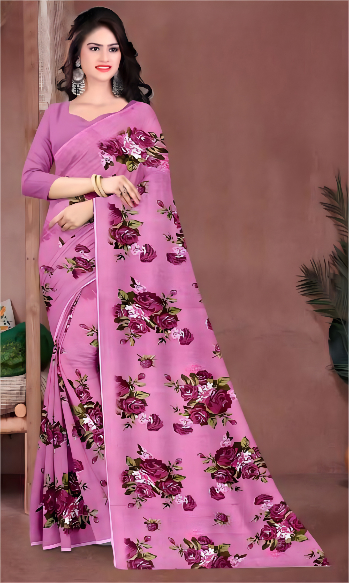 Loose Print Saree With Un Stitched Blouse