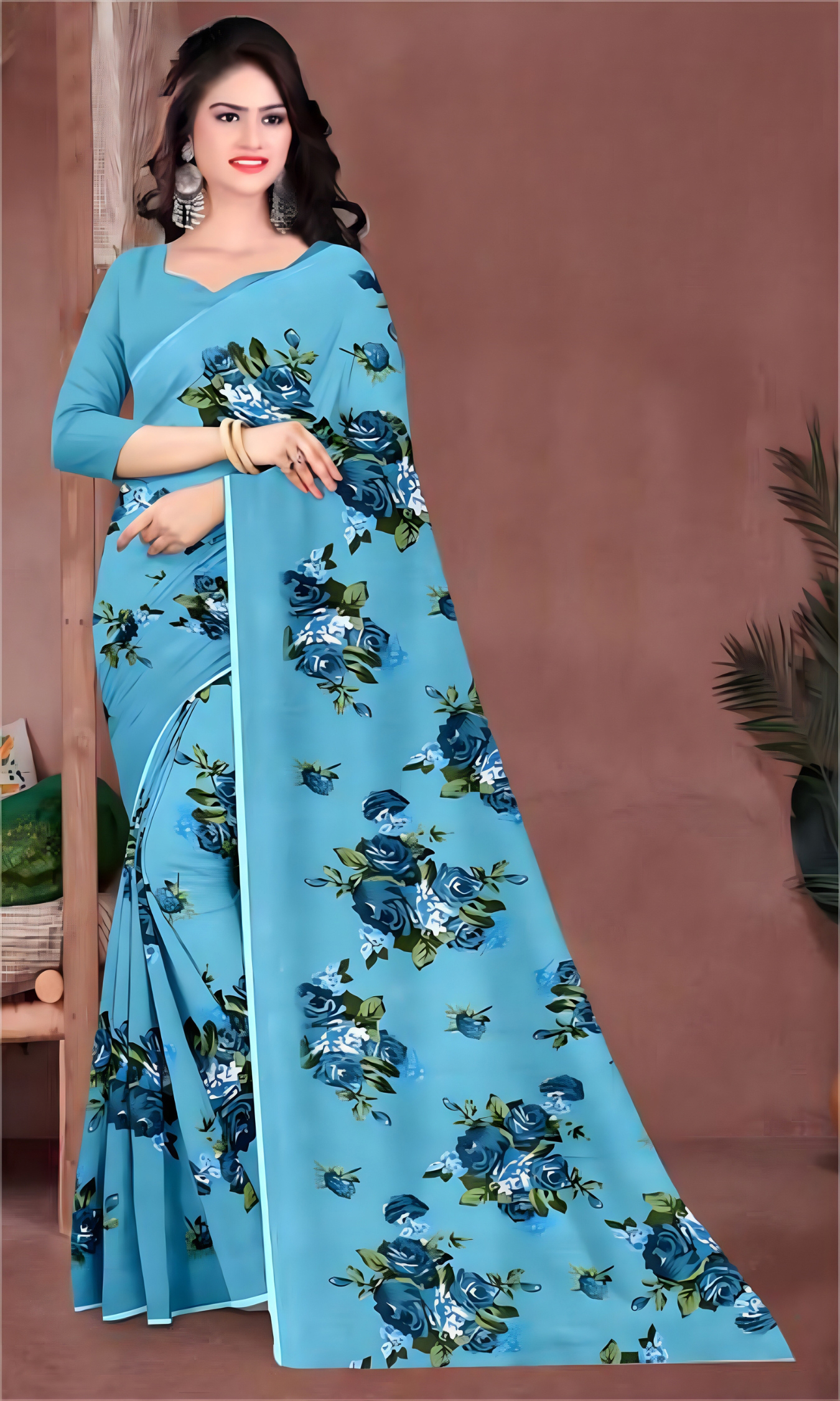 Loose Print Saree With Un Stitched Blouse