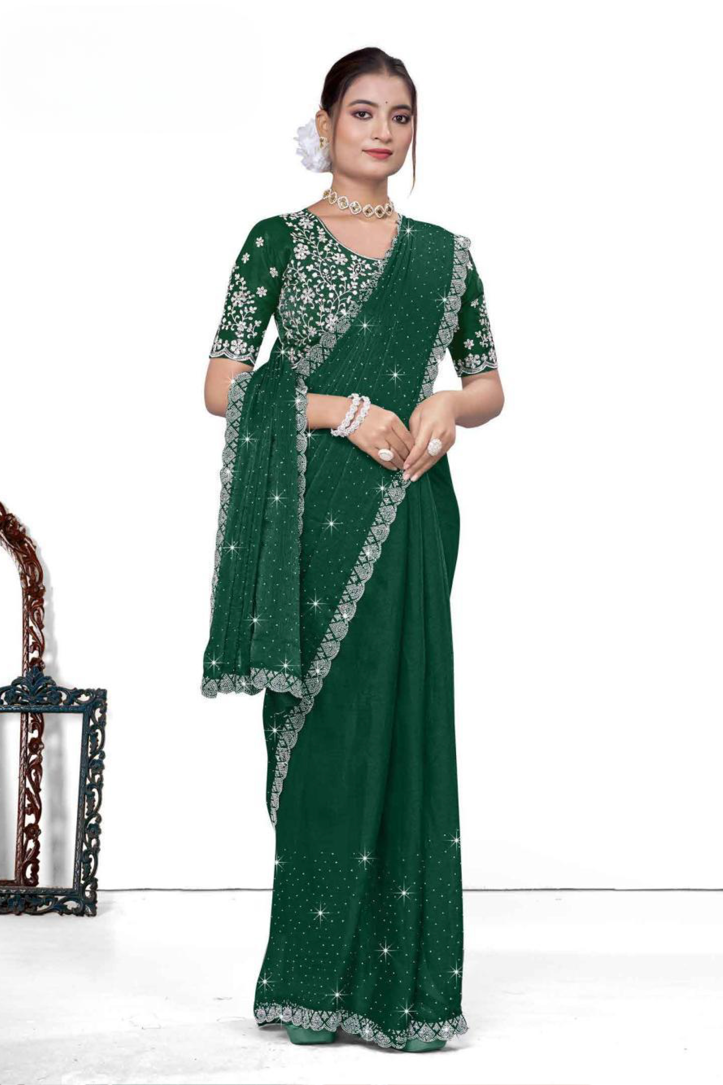 Dyed Embroidery Saree With Fancy Un Stitched Blouse