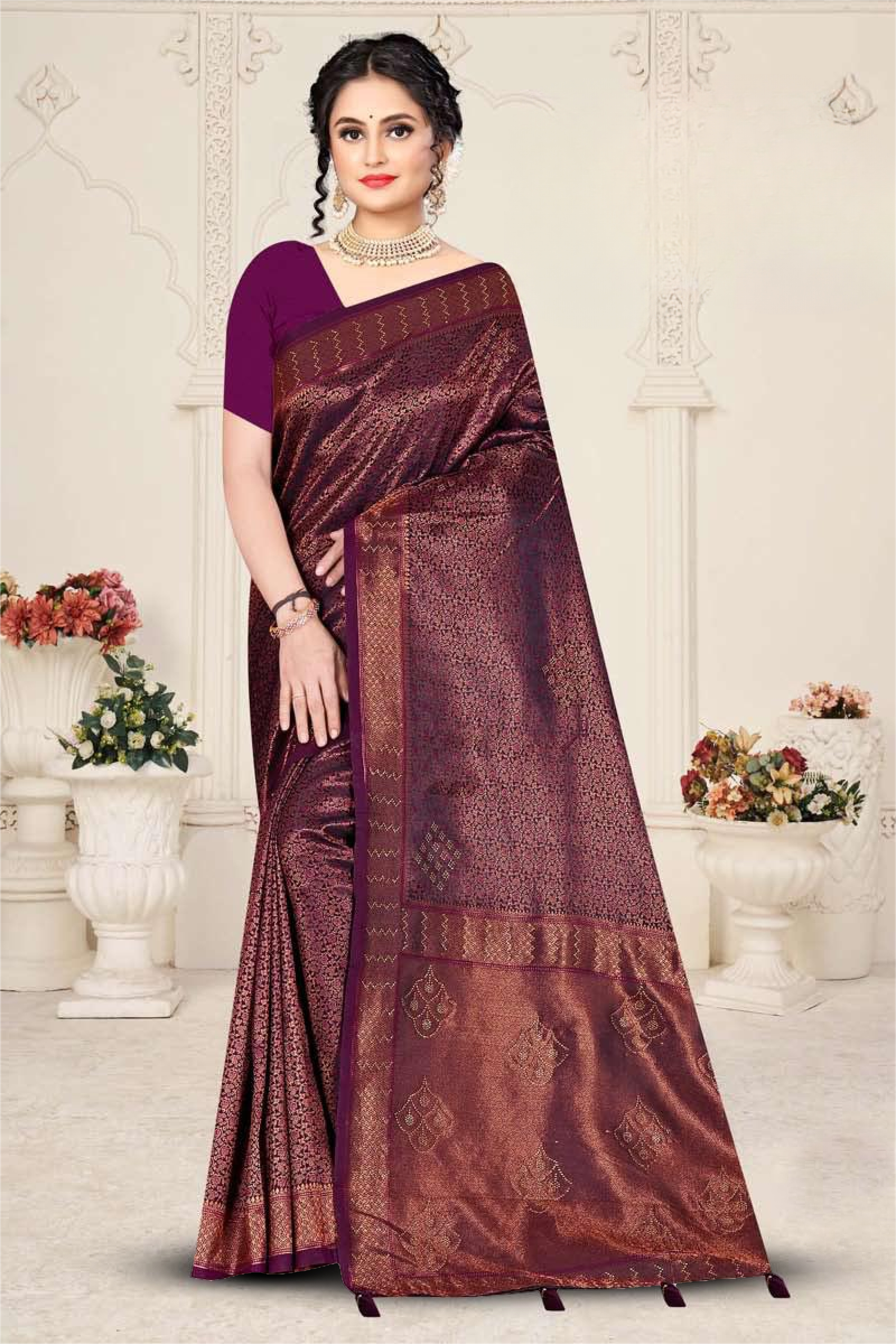 Fancy Repair Jaquard Silk Saree With Un-Stitched Blouse