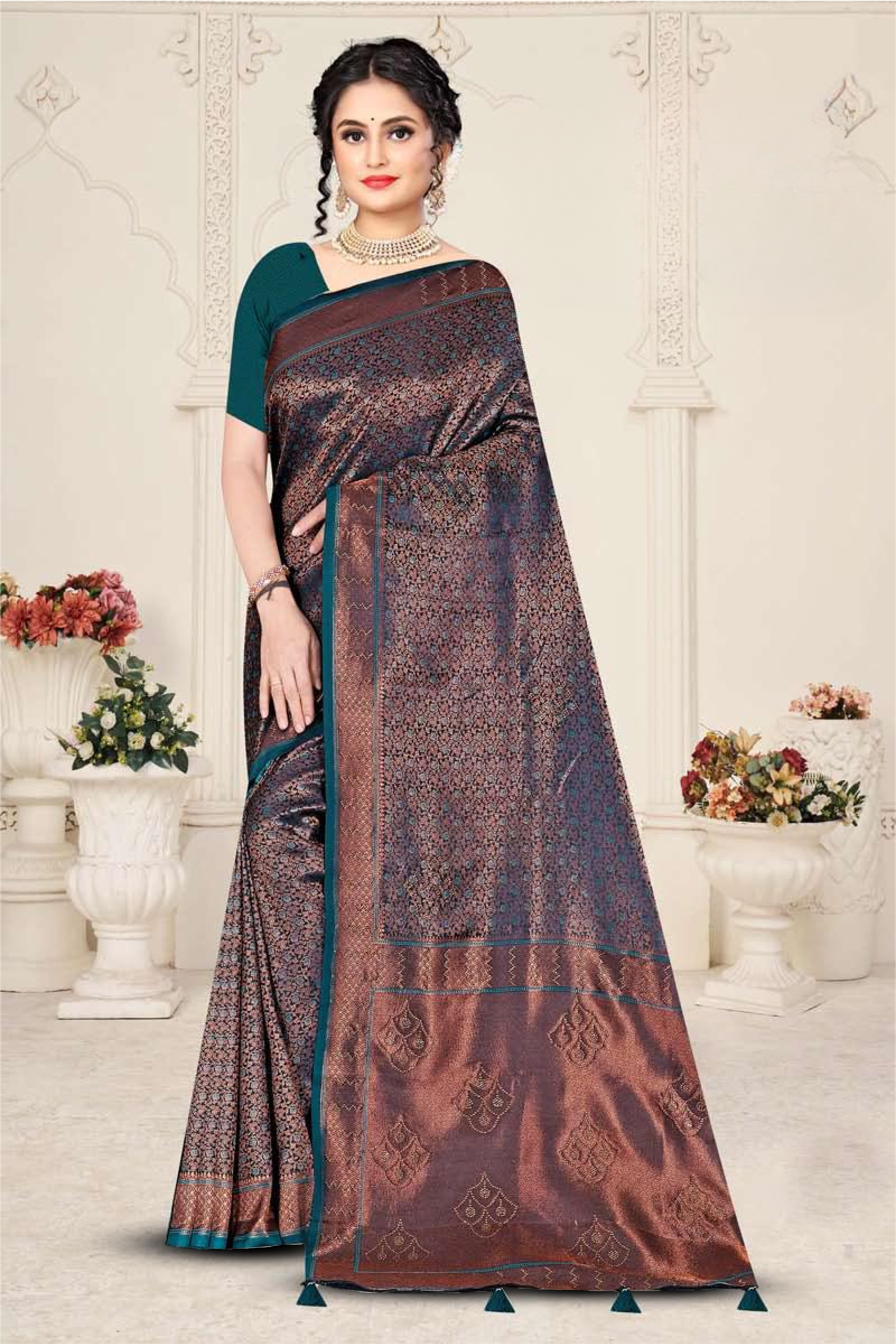 Fancy Repair Jaquard Silk Saree With Un-Stitched Blouse