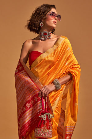 Orange  Banarasi Silk Saree With Blouse Piece