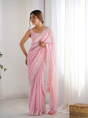 Georgette Party Wear Saree With Blouse Piece