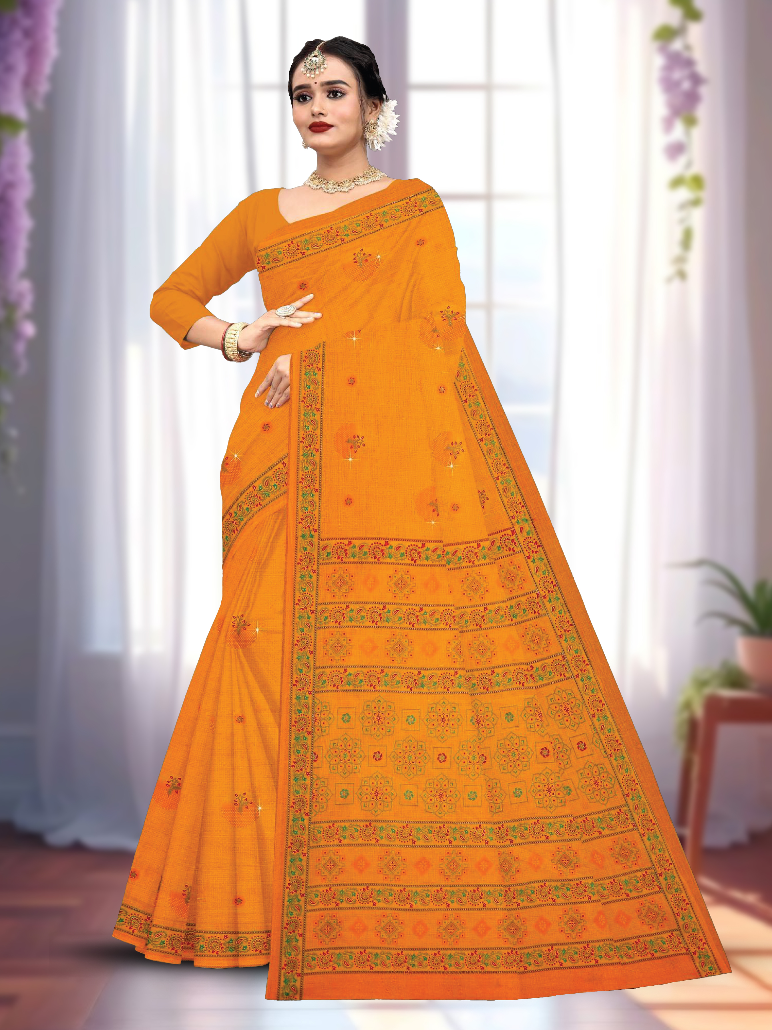 Cotton Saree With Un-Stitched Blouse