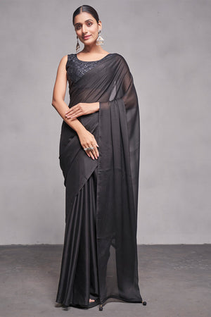 Black Silk Saree With Blouse Piece