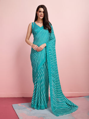 Teal Chiffon Festive Saree With Blouse Piece